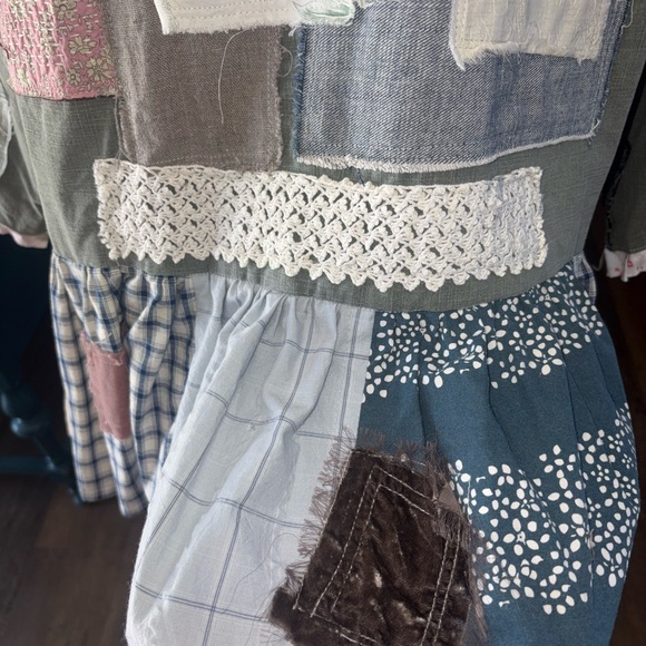 Handmade Artisan Vintage Materials Jacket Silk Bow Closure Peter Pan Collar XL - Picture 5 of 16